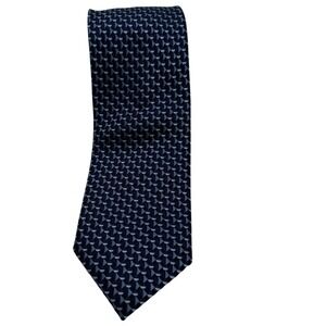 Haines & Bonner London Mens Silk Tie Navy Blue Geometric Handmade Necktie (TG10)
